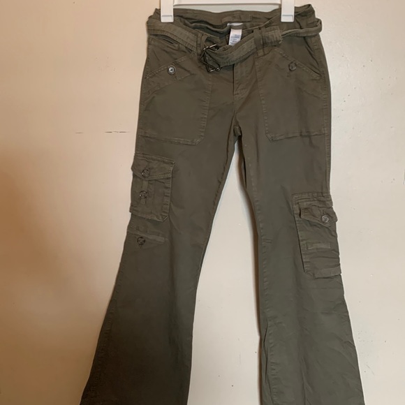 Garage Pants & Jumpsuits Garage Army Green Flare Cargos With Belt